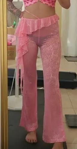 Pink see through cover up flare pants NWT