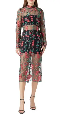Anthropologie  Endless rose Floral Sheer Black Dress