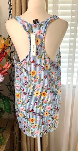 AQUA 🌙  Striped Racerback Tank Top in Blue Floral Print