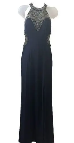 Betsy and Adam Women Navy Sequin Beaded Embellished Gown maxi Lining Dress Size 4