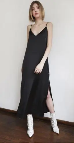 ROAM | Valencia Satin Black Slip Formal Midi Dress Size XS Cocktail Party