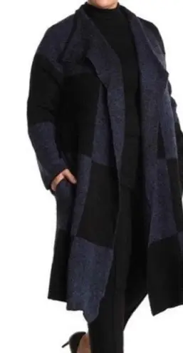 Joseph A . Buffalo Check Longline Duster Cardigan Blue Black