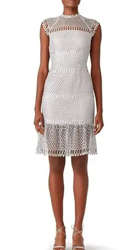 Saylor Silver Illusion Netted Sequin Sheath Knee Length Dress Small