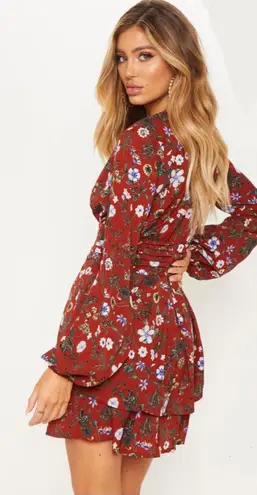 Pretty Little Thing  Rust Floral Print Mini Dress