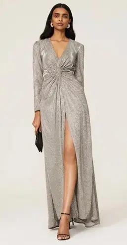 Mac Duggal Metallic Ieena for Silver Sequin V-neck Gown 2 high sexy front slit