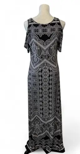 Ny&co NY& Stretch Medium Pull over black white paisley monochromatic maxi dress with cut-out shoulder sleeve