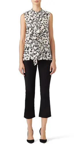 Proenza Schouler Scribble Rose Floral Sleeveless Silk Ruffle Top Size 4