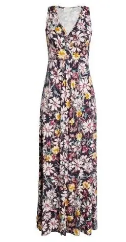 Loveappella Floral Print Empire Waist Jersey Stretch Maxi Dress Size Small