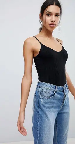 American Eagle Cami Bodysuit in Fancy Rib in Black