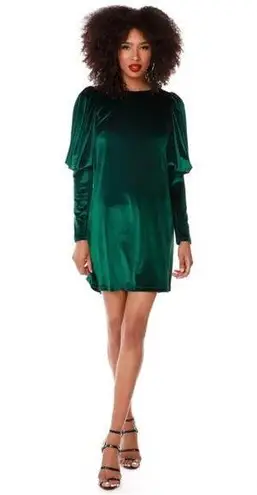 BOBI BLACK Green Velvet Mercy Lantern Sleeve Dress EUC Size L