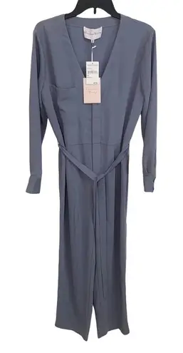Charles Henry Charles Henry Jumpsuit Blue V-Neck Long Sleeve Tie Waist