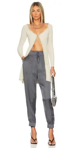 Bella Dahl High Waist Satin Joggers in Smoke Shadow XSmall New Womens Crop pants