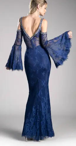 Cinderella Divine NWT Black Chantilly lace embellished bell sleeve long formal dress evening gown