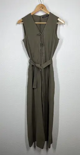 Karen Millen Utility Jumpsuit Size 4 Olive Green Lace Up Crop Wide Leg