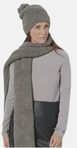 Barefoot Dreams CozyChic Pom Pom Beanie Scarf Set Charcoal One Size NWT