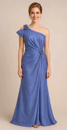 David Meister NWT Blue One Shoulder Jeweled Gown - Size 22
