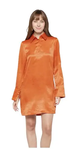 WAYF NWT Satin Shirt Dress Shift Rust Orange Long Sleeve Dotted Size Medium