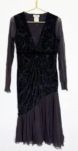 Fuzzi Black Brown Burnout Mesh Midi Dress Jean Paul Gaultier Y2K Whimsigoth Size M