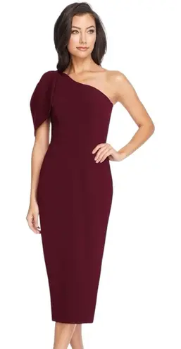 Dress the Population Tiffany One Shoulder Bow Detail Midi Sheath Large Burgundy