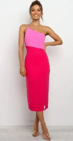 Petal and Pup  Xiomar Light & Dark Pink Colorblock One Shoulder Midi Dress 4