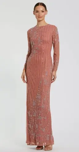 Mac Duggal 93626 Womens High Neck Illusion Embellished Gown Dress Rose 14