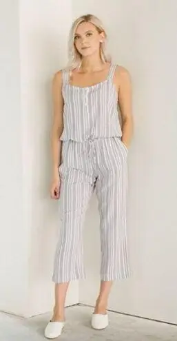 Rails Brooklyn Gray & White Caldas Stripe Crop Wide Leg Jumpsuit M