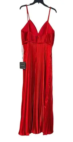 Mac Duggal Ieena for NEW Red Pleated Plunge Neck Wide Leg Jumpsuit Size 10 26319
