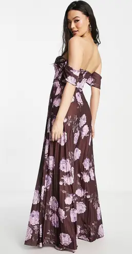 ASOS Brown Floral Pleated Strapless Maxi Dress