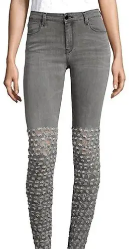 Brockenbow Distress Embroidered Al Jarretelle Grey Emma Skinny Jeans, sz. 25