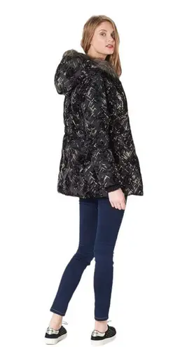 Desigual Parka 4 Black Gold Puffy Sweater Inset Hood Faux Fur New US 4