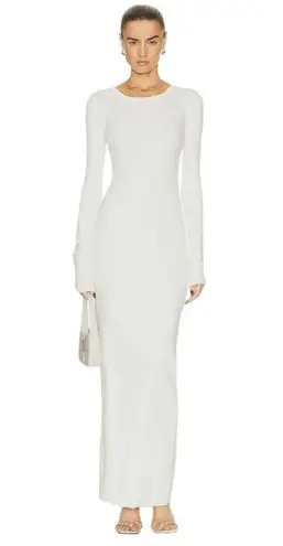 ETERNE Long Sleeve Crewneck Maxi Dress in Cream XLarge New Womens Long Column White Size XL