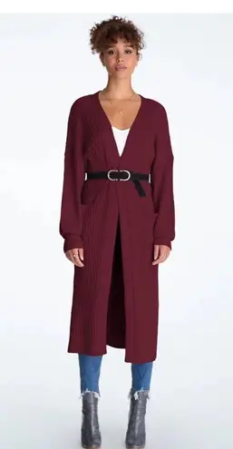 NWT 525 America Long Ribbed Merlot Duster Cardigan Sz XS/S Red