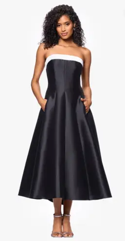 Betsy and Adam Black & White Strapless Satin Gown - Size 4 (new)