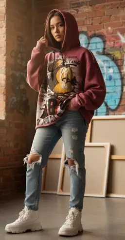 Mickey Graphic Hoodie with sequins Red Size L - Image 1