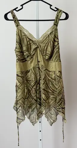 Separates by NY City Design Co. Y2k Fairy Green Brown Leaf Print Lace Top sz L Size L