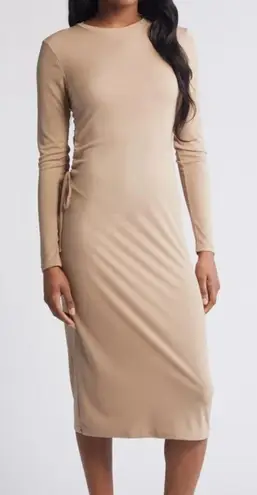 VERO MODA Phine Long Sleeve Rib Jersey Dress Light Brown Comfort Casual Travel