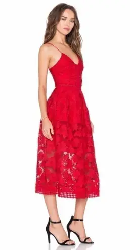 Nicholas Floral Lace Rouleau Ball Dress in Hibiscus Red Size 6