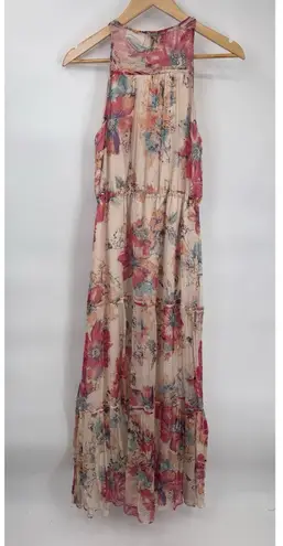 Greylin Tiered Romantic Maxi Dress Small Silk Floral Cottagecore Fairy Boho