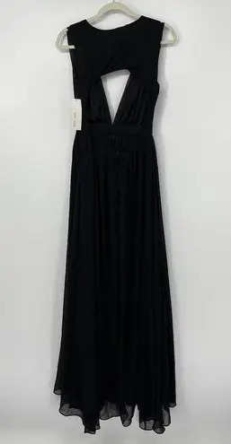 Bishop and Young BLACK PLUNGING NECKLINE FLOWY SILHOUETTE MAXI DRESS MEDIUM