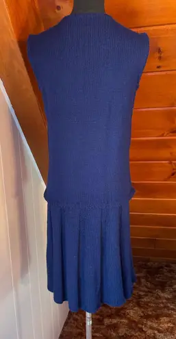 Vintage 60s Navy Blue Handmade Knit Sleeveless Top & Skirt Set sz S