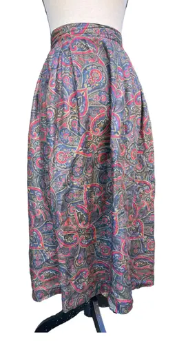 London Fog Vintage 90s Multicolor Paisley Rayon Midi Skirt 14