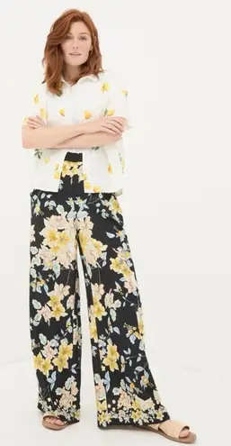 Fatface Jenna Citrus Floral Wide Leg Trousers Black Yellow Peach Size 8 UK 12