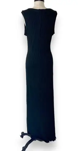 Necessary Objects Black ribbed knit maxi dress, women's large stretchy sleeveless scoop neck maxi
