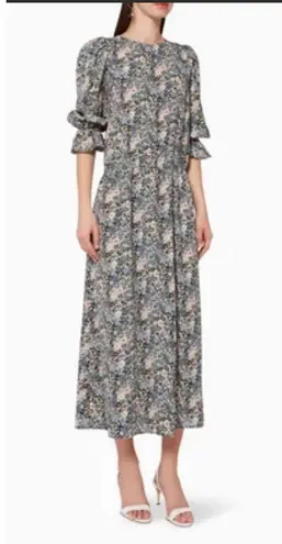 Never Fully Dressed Dress Women Size 8 Blue Floral Jasmine Ruched Ruffle Cottage