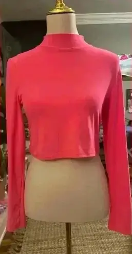 Feathers Pink Mock Neck Crop Blouse Large