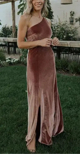 Baltic Born Tatiana Velvet One Shoulder Maxi Dress Rose Pink Size XS Wedding