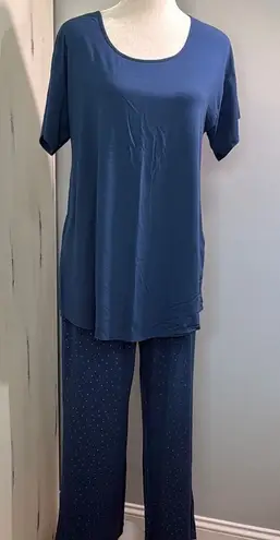 Soma Blue and Gold Polka Dot Pajama Cropped Pajama Set