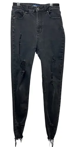 Wax Jean Distressed Black Wash Skinny Jeans Ripped Frayed Hem Women's Size 9/29