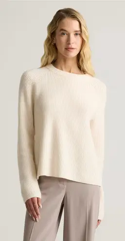 Quince Mongolian 100% Cashmere Ivory Fisherman Crewneck Sweater size M