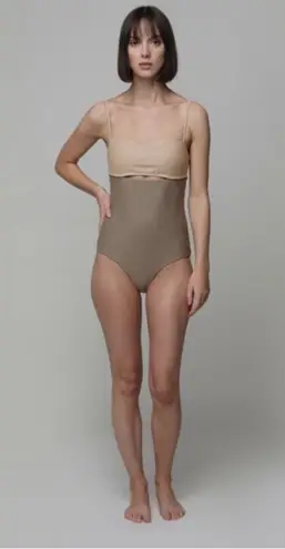 Oak + Fort Color Block Swimsuit Brown